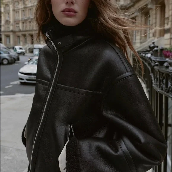 Zara double-faced fleece jacket in black - Picture 3 of 6